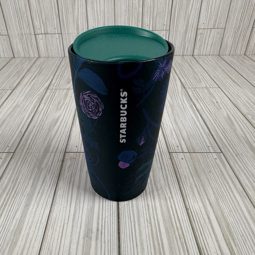 Starbucks Blue Peacock Rising Floral Ceramic  Coffee Travel Tumbler 12oz‎